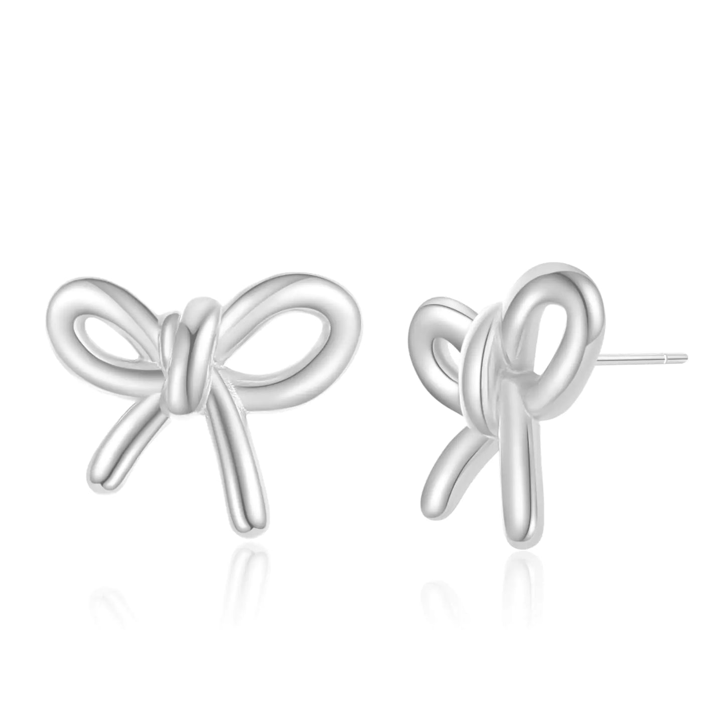 Met-edianger Silver Bow Earrings Classic Bowknot Earrings Short Ribbon Stud Drop Earrings Jewelry Gifts for Women