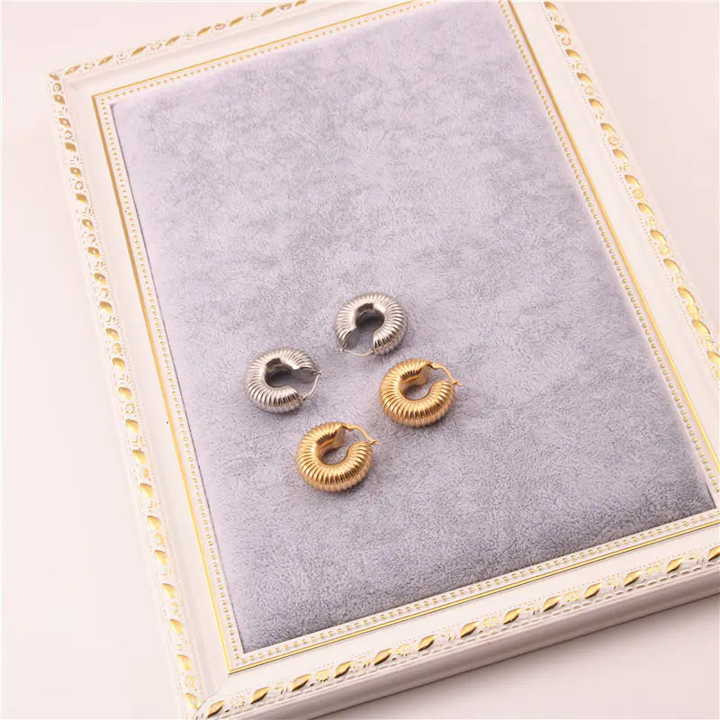 Celine Circle Gold-Plated Pipe Design Earrings