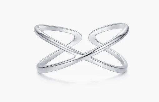 Sterling Silver Simple Geometric Cross Line Ring