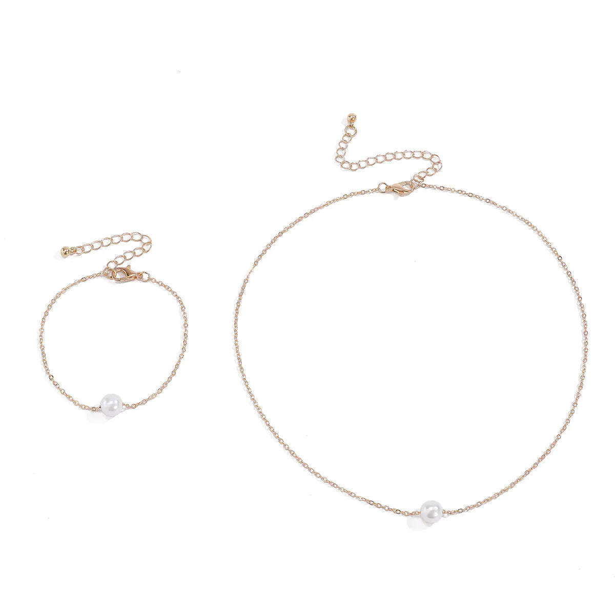 Simple Pearl Necklace and Bracelet Set