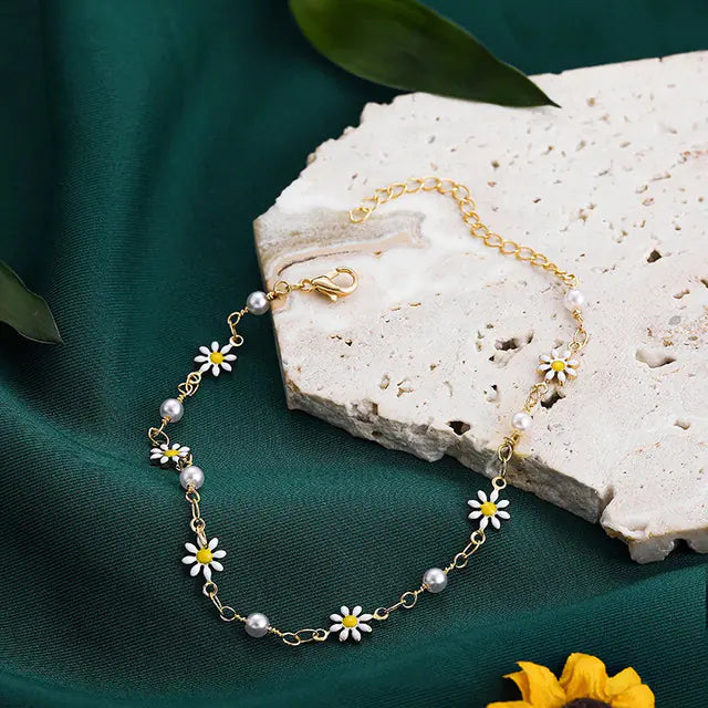 Handmade Bohemian Daisy Anklets for Women Jewelry