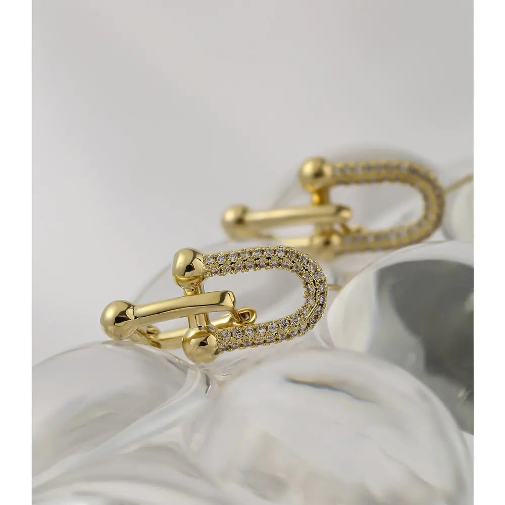 Geometric Gold Diamond-Studded Minimalist Earrings