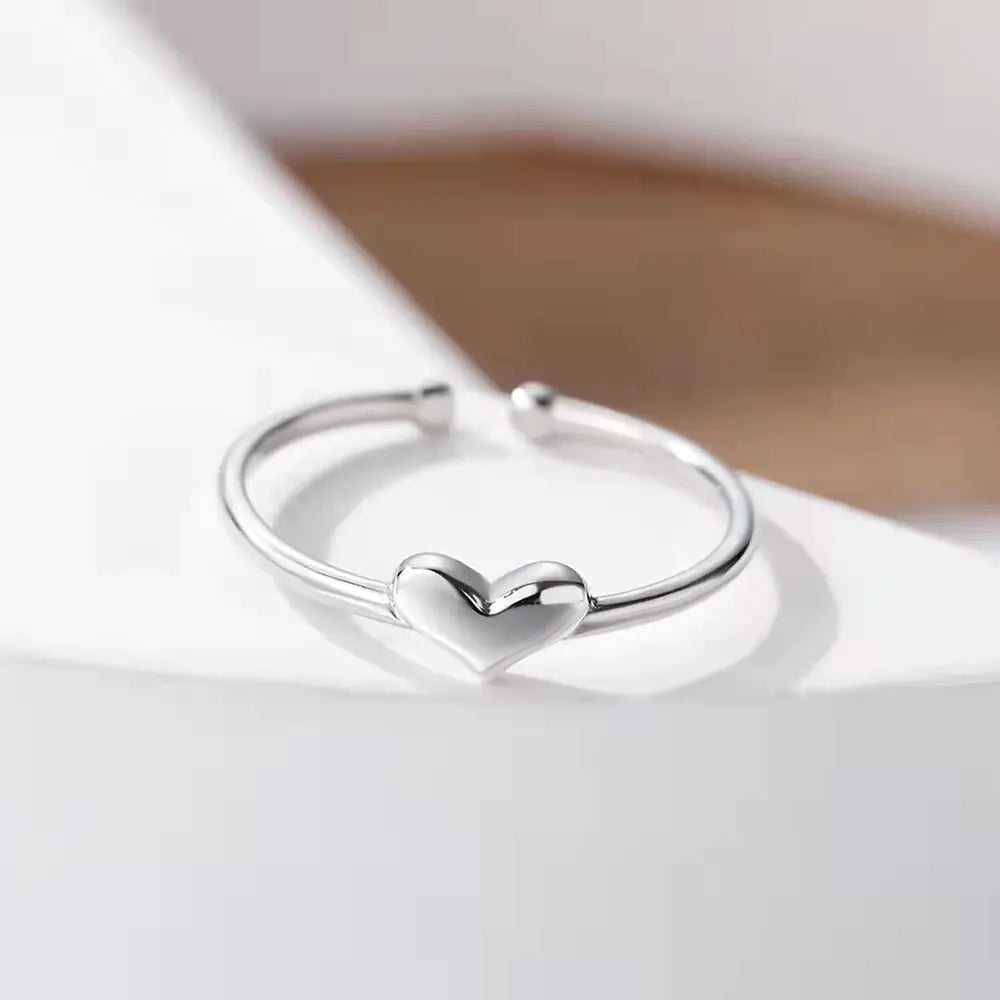 S925 Silver Platinum-Plated Simple Heart Ring