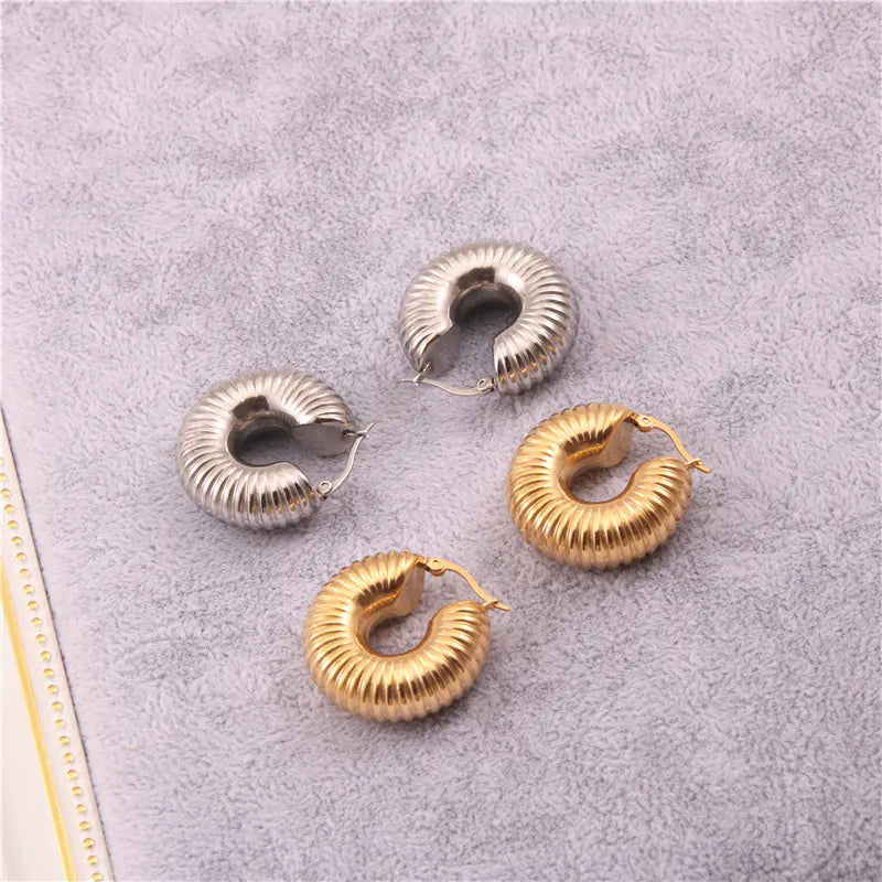 Celine Circle Gold-Plated Pipe Design Earrings