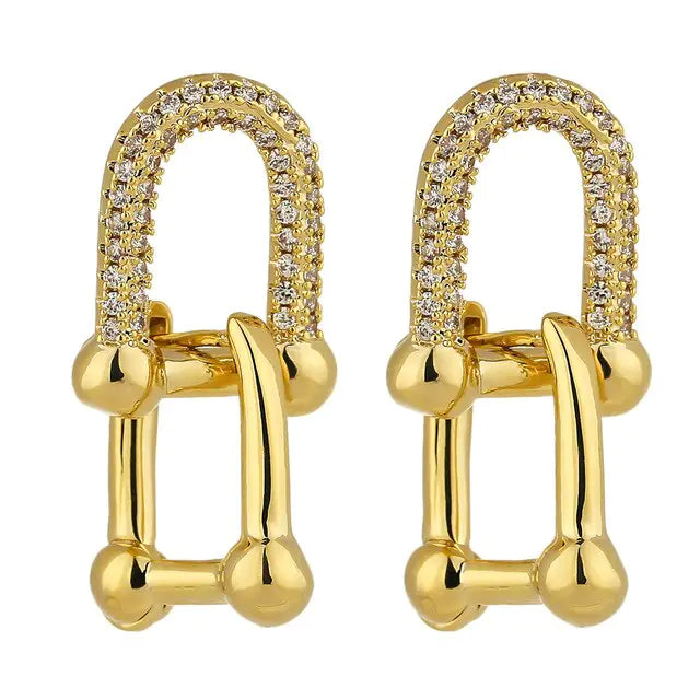 Geometric Gold Diamond-Studded Minimalist Earrings
