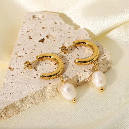 Fashion Pearl 18K Gold Stainless Steel Earrings