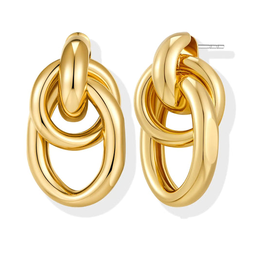 YUJIE Gold Geometric Earrings Statement Chunky Knot Earrings for Women Twisted Dangle Drop Trendy Stud Earring Fashion Jewelry