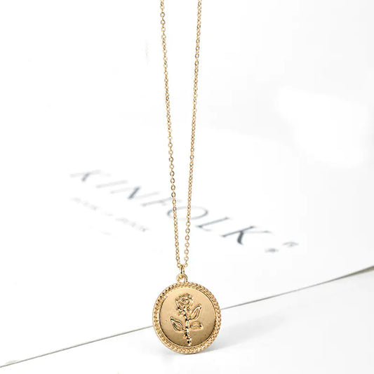 Simple Alloy Pendant Necklace with Rose Flower Charm