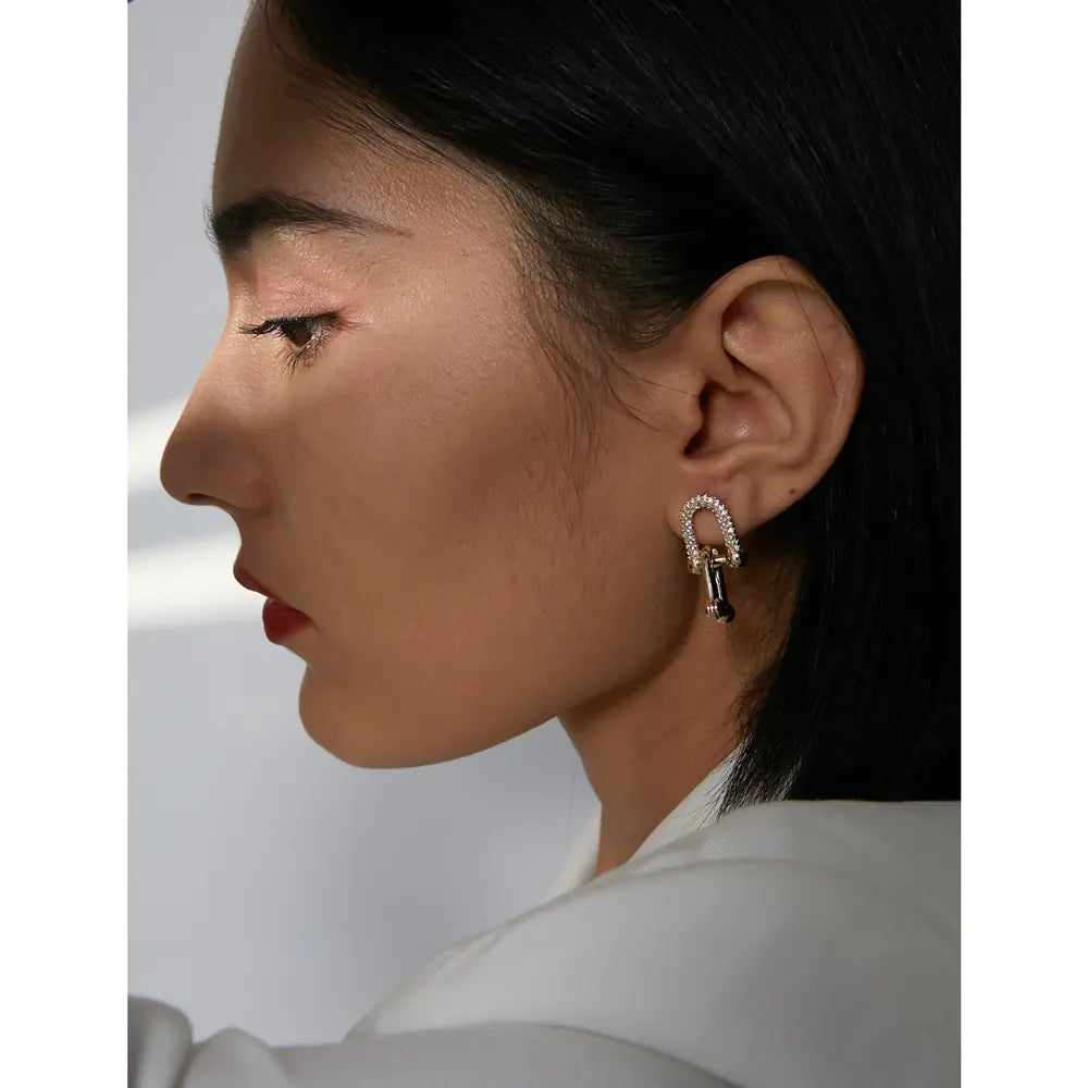 Geometric Gold Diamond-Studded Minimalist Earrings
