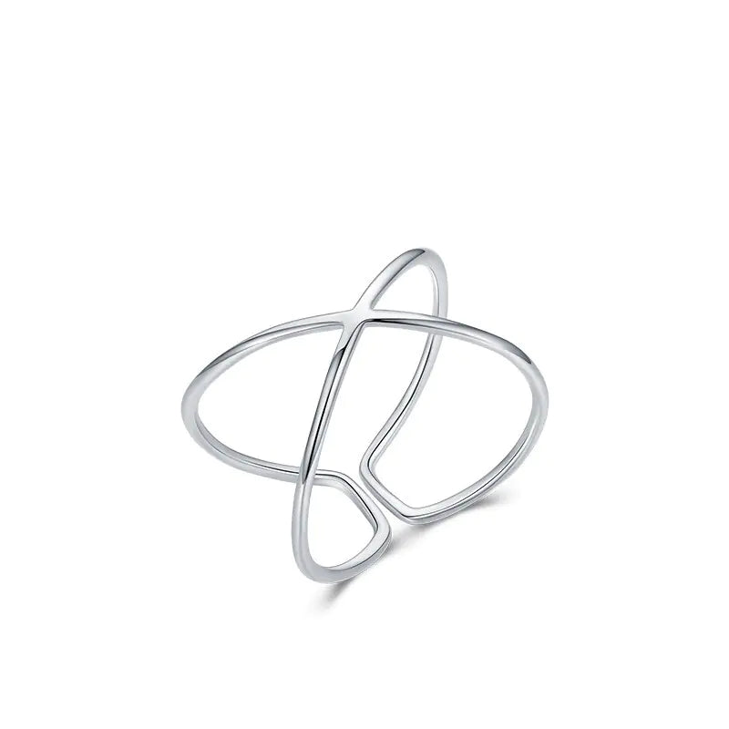 Sterling Silver Simple Geometric Cross Line Ring