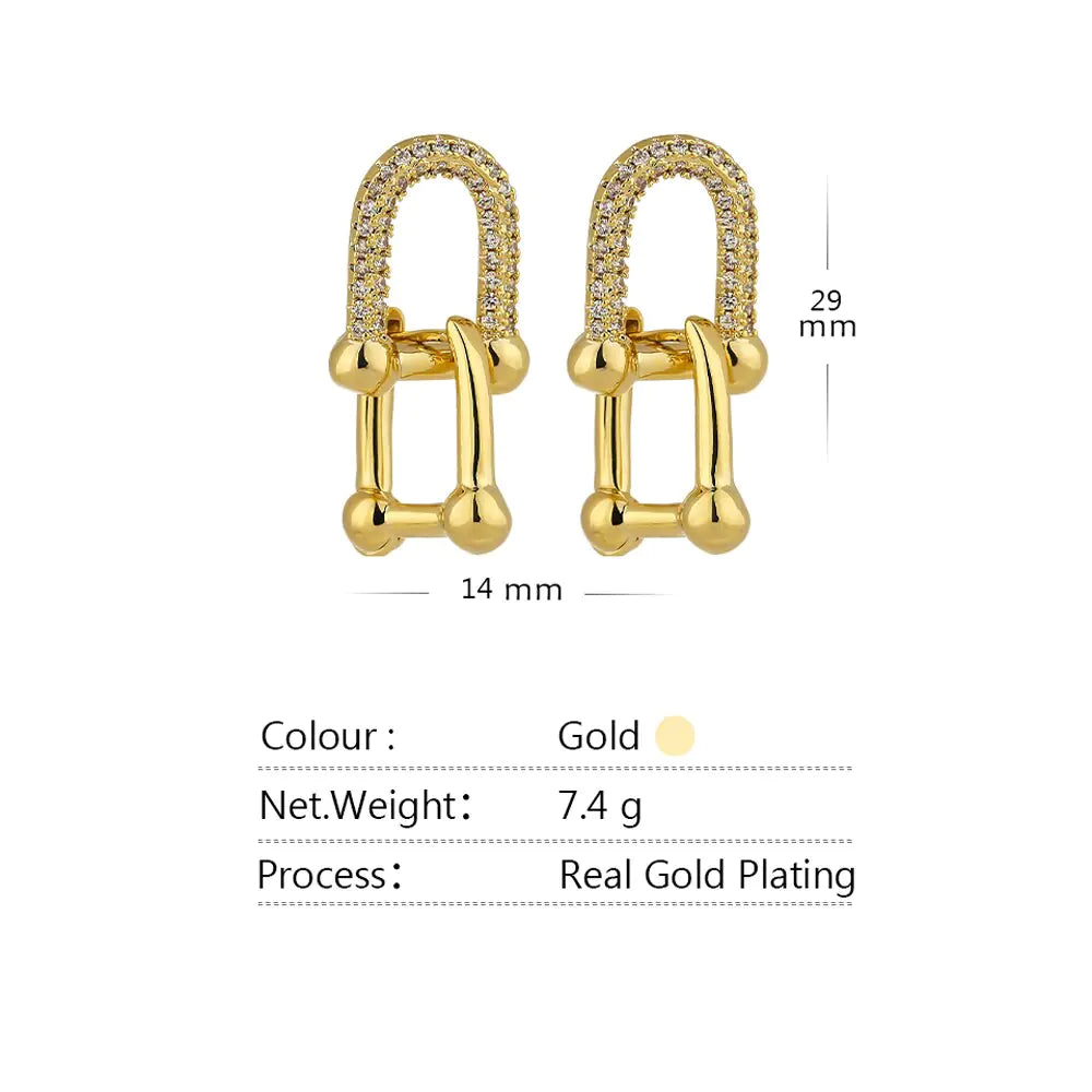 Geometric Gold Diamond-Studded Minimalist Earrings