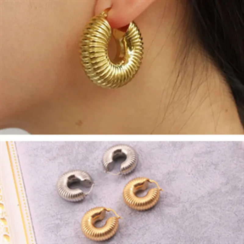 Celine Circle Gold-Plated Pipe Design Earrings