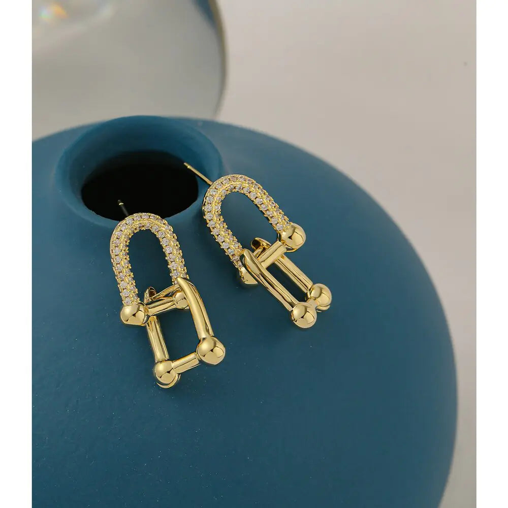 Geometric Gold Diamond-Studded Minimalist Earrings