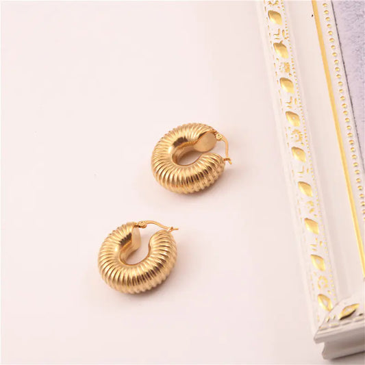 Celine Circle Gold-Plated Pipe Design Earrings