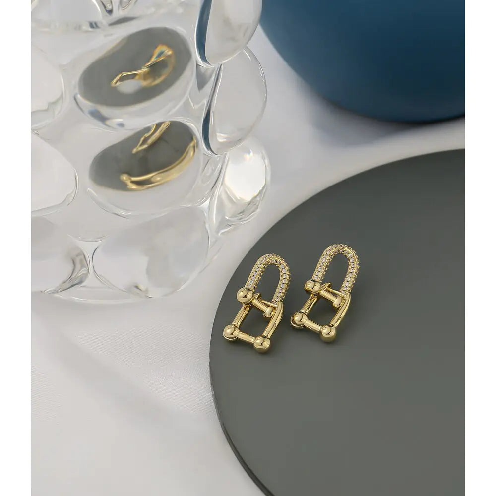Geometric Gold Diamond-Studded Minimalist Earrings