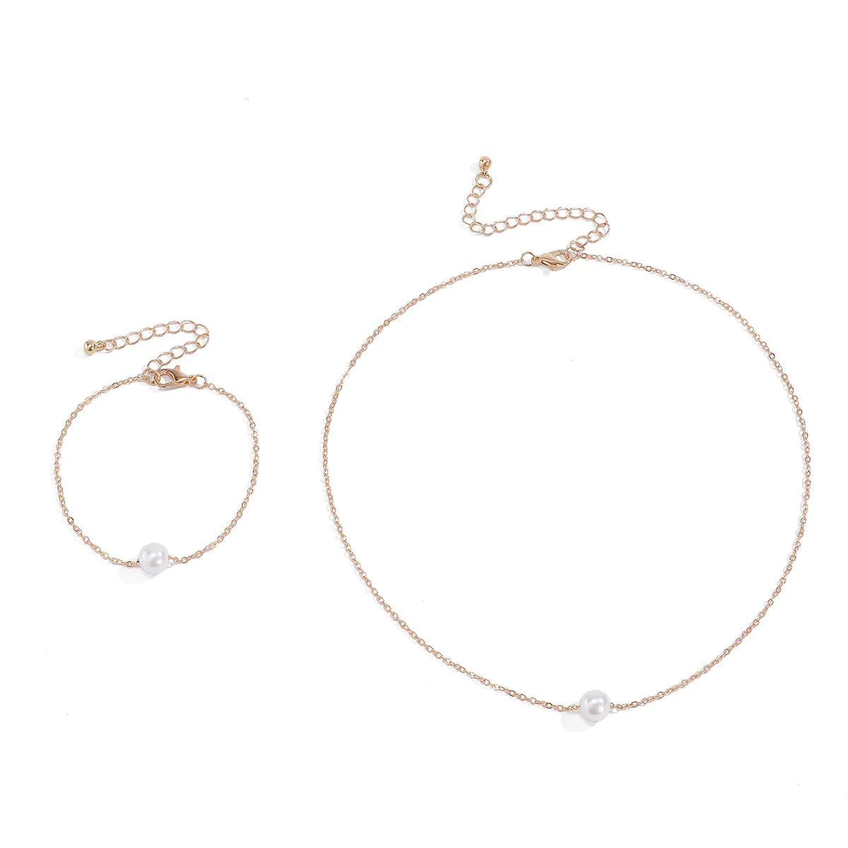 Simple Pearl Necklace and Bracelet Set