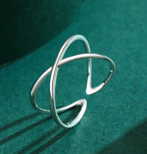Sterling Silver Simple Geometric Cross Line Ring