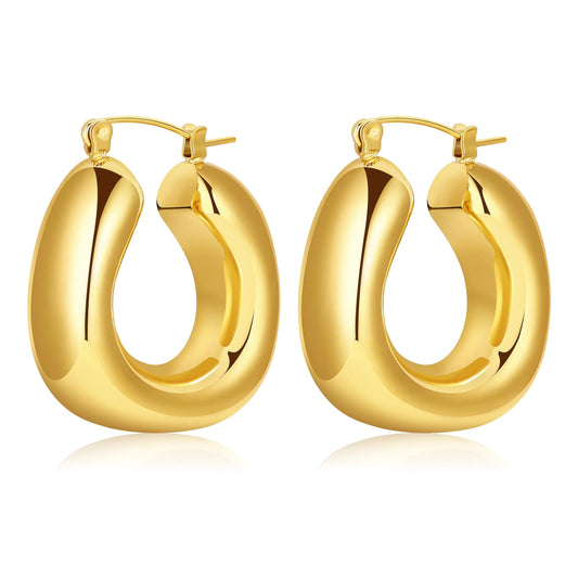 8YEARS Chunky Gold Hoop Earring for Women 18K Gold Plated Lightweight Thick Gold Hoops Earrings Hypoallergenic Gold Hoops Trendy Jewelry for Gift (Chunky Hoops)